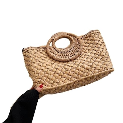 Strohtaschen Damen Boho Stroh Tasche Frauen Sommer Handtasche Halbmond Form Rattan Gewebt Shopper Tasche Große Kapazität Strand Tasche Urlaub Einkaufstasche weibliche Strohtasche ( Color : Khaki straw von NUONUO