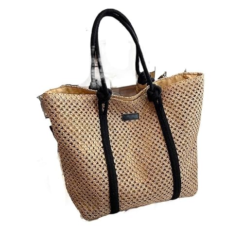 Strohtaschen Damen Casual Sommer Große Kapazität Stroh Gewebt Strand Taschen Handgemachte frauen Schulter Tasche Dame Reise Handtaschen Rattan Shopper Tote Strohtasche ( Color : Khaki , Size : 37x14x3 von NUONUO