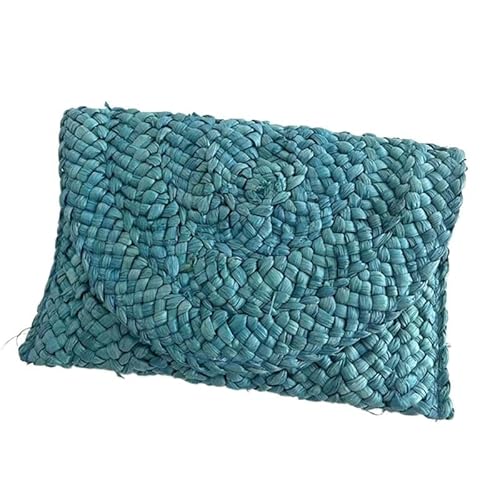 Strohtaschen Damen Frauen Mode Klappe Umschlag Taschen Sommer Strand Tasche Handgemachte Brieftasche Stroh Gestrickte Handtasche Dame Münze Telefon Lange Geldbörse Kupplungen Strohtasche ( Color : Blu von NUONUO