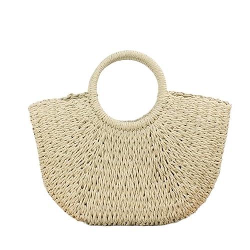 Strohtaschen Damen Handgefertigte Sommertaschen for Frauen, Strandweberei, Damen-Strohtasche, gewickelte Strandtasche, mondförmige Handtaschen mit Tragegriff oben Strohtasche ( Color : Khaki L , Size von NUONUO