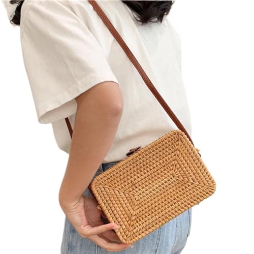 Strohtaschen Damen Handgewebte Umhängetasche, verstellbarer Riemen, Rattan-Damenhandtaschen, große Kapazität, tragbare, langlebige Aufbewahrung for Damen, Einkaufsbummel Strohtasche ( Color : Square ) von NUONUO