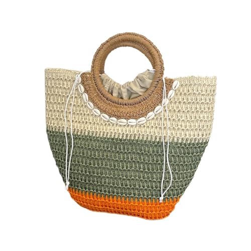 Strohtaschen Damen Sommer handgemachte Strohtaschen for Frauen Handtaschen Rattan Boho Kordelzug Korbtasche große gewebte Top-Griff häkeln Totes Strandtasche Strohtasche ( Color : Style One , Size : 3 von NUONUO