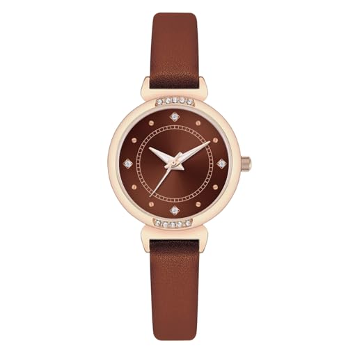 NUOVO Damenuhren Braun Leder Damenuhren Rose Gold Gehäuse Elegante einfache Uhr Kristall Diamantuhr Analoge Quarzuhren für Frauen von NUOVO