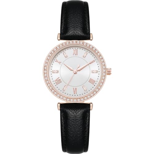 NUOVO Damenuhren Damen Quarz Armbanduhr mit Luxus Kristalldiamanten für Frauen Mädchen Klassisches Schwarzes Lederarmband Täglich wasserdichte Damenuhr Ideale Wahl für Geschenke von NUOVO