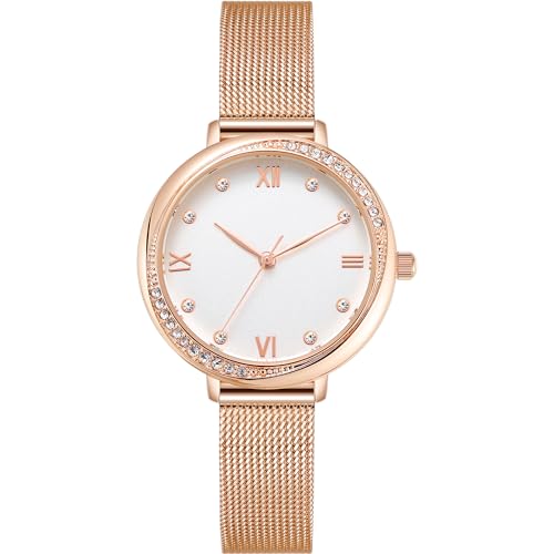 NUOVO Damenuhren Rose Gold Ton Edelstahl Armband Armband Mode Uhren Weiß Gesicht Frauen Diamant Kristall Lünette Quarz Klassische Frauen Uhr von NUOVO