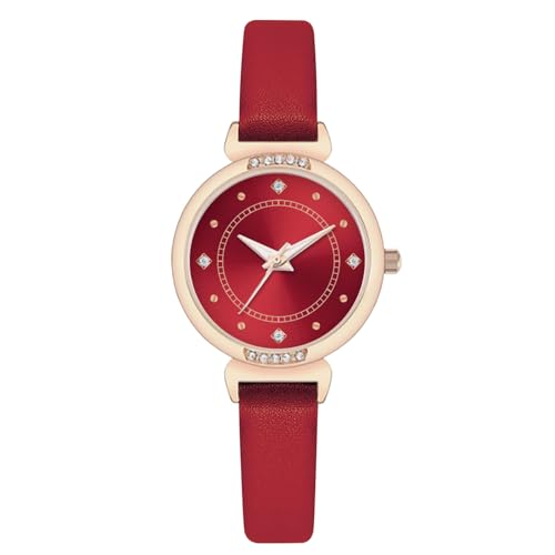 NUOVO Damenuhren Rot Leder Damenuhren Roségoldgehäuse Elegante Schlichte Uhr Kristall-Diamant Uhr Analoge Quarzuhren für Frauen von NUOVO
