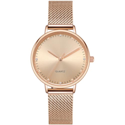 NUOVO Frauen Uhr Rose Gold Mit Diamant Kristall Lünette - Klassische Quarz Damen Uhr Mit Edelstahl Armband - Moderne Wasserdichte Armbanduhr von NUOVO