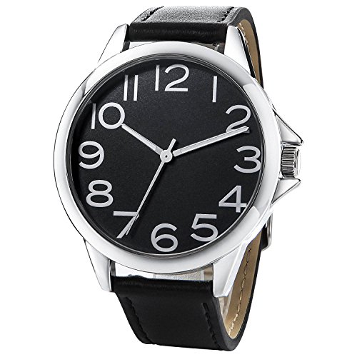 NUOVO Herren Uhr Analog Quarz mit Schwarz Leder Armband Wasserdicht von NUOVO