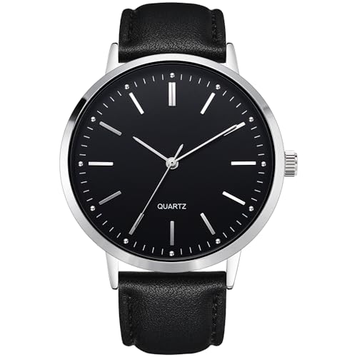 NUOVO Herrenuhr Leder Armbanduhr Moderne Klassische Quarzuhr Leicht zu lesen Schwarze Herrenuhr Business Casual Minimalistische Uhr Schwarz von NUOVO