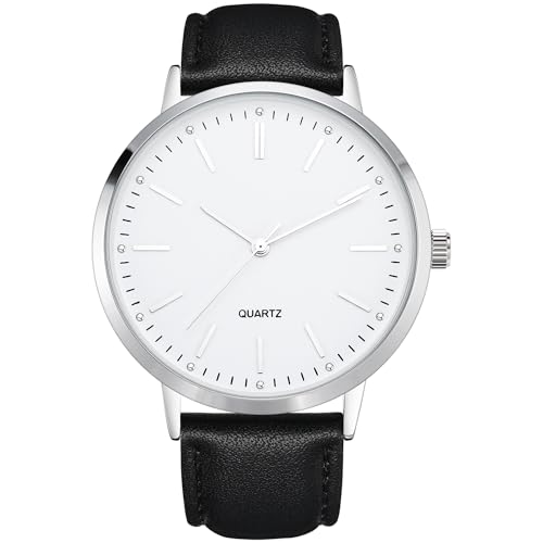 NUOVO Herrenuhr Leder Armbanduhr Moderne Klassische Quarzuhr Leicht zu lesen Schwarze Herrenuhr Business Casual Minimalistische Uhr Weiß von NUOVO