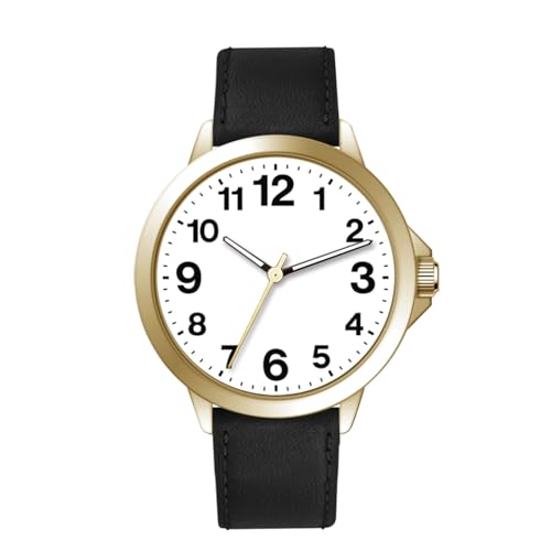 NUOVO Herrenuhr Schwarz Lederarmband Gold Gehäuse, weißes Zifferblatt, Easy Reader 45 mm Analoge Quarzuhr Arabische Ziffern Klassisch wasserdicht NUOVO Herrenuhr Schwarz Lederarmband Gold Gehäuse, weißes Zifferblatt, Easy Reader 45 mm Analoge Quarzuhr Arabische Ziffern Klassisch wasserdicht von NUOVO