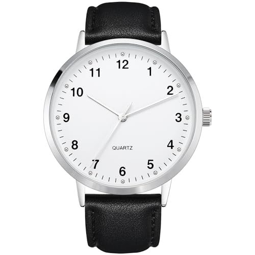 NUOVO Herrenuhr 42mm Klassische analoge Quarzuhr Weißes Zifferblatt mit 12-arabischen Ziffern Legierungsgehäuse Schwarzes Lederarmband NUOVO Herrenuhr 42mm Klassische analoge Quarzuhr Weißes Zifferblatt mit 12-arabischen Ziffern Legierungsgehäuse Schwarzes Lederarmband von NUOVO