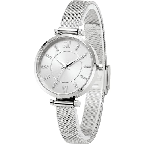 NUOVO Silberne Uhr mit Kristalldiamant, doppelte Sicherheitsschnalle Mesh Armband, modisches und Elegantes Uhrenarmband NUOVO Silberne Uhr mit Kristalldiamant, doppelte Sicherheitsschnalle Mesh Armband, modisches und Elegantes Uhrenarmband von NUOVO