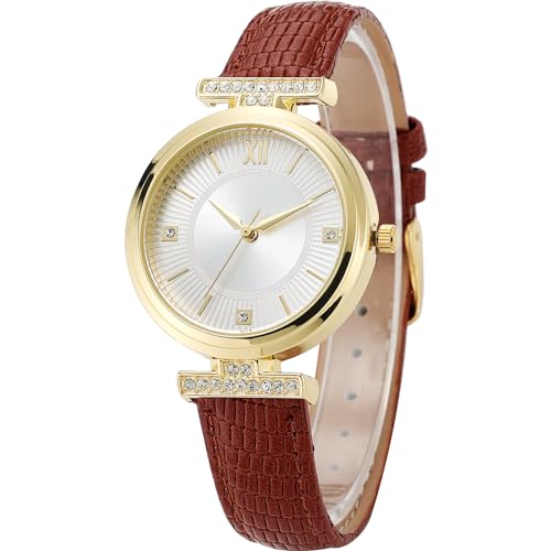 NUOVO Uhren für Frauen Elegante Braune Lederarmband Strass Frauen Quarzuhr Wasser Resist Armbanduhr Für das tägliche Leben Reise Date Uhr von NUOVO
