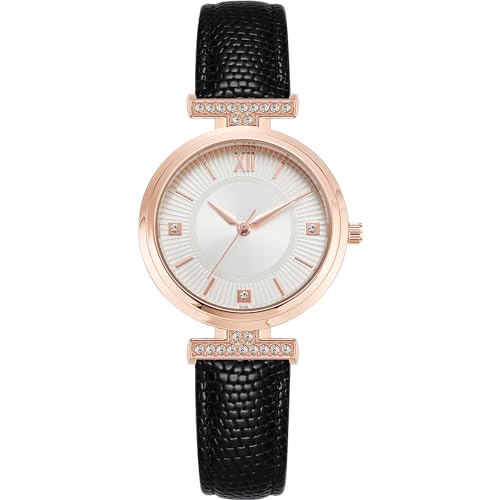 NUOVO Uhren für Frauen Elegante Schwarze Lederarmband Strass Frauen Quarzuhr Wasser Resist Armbanduhr Für das tägliche Leben Reise Date Uhr von NUOVO