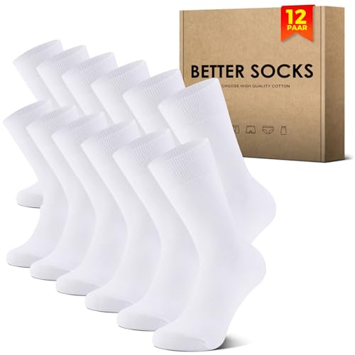 NUOZA 12 Paar Socken Herren 39-42 Weiße Sportsocken Baumwolle Business Tennissocken Herrensocken Socken Damen Sport Lange Atmungsaktive Socks Wandersocken Männer Winter Work Weisse Weiss von NUOZA