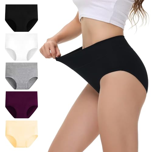 NUOZA Bauch Weg Unterhosen Damen Unterwäsche Frauen Schlüpfer Damen High Waist Damen Slips Mehrpack Damenslips Shapewear Unterhose Baumwolle Pantys Mehrfarbig 3XL von NUOZA
