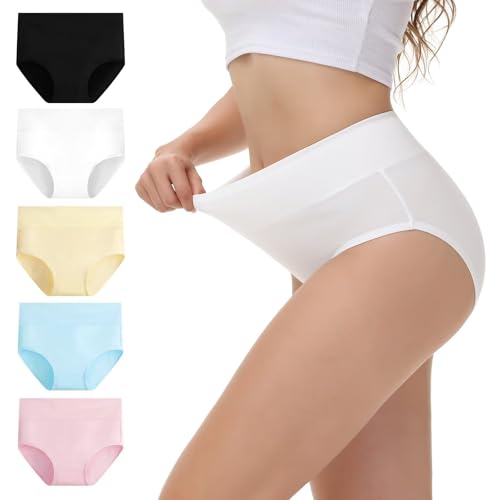 NUOZA Bauchweg Unterhose Damen Unterwäsche Frauen High Waist Schlüpfer Damen Slip Mehrpack Taillenslip 5er Pack Wochenbett Unterwäsche Baumwoll Mehrfarbig 2XL von NUOZA