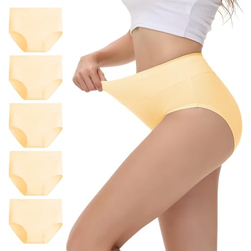 NUOZA Unterhosen Damen Hautfarbene Unterwäsche Frauen Schlüpfer Damen Baumwolle Damenslips Mehrpack Taillenslip 5er Pack Kaiserschnitt Unterhose Hautfarben S von NUOZA