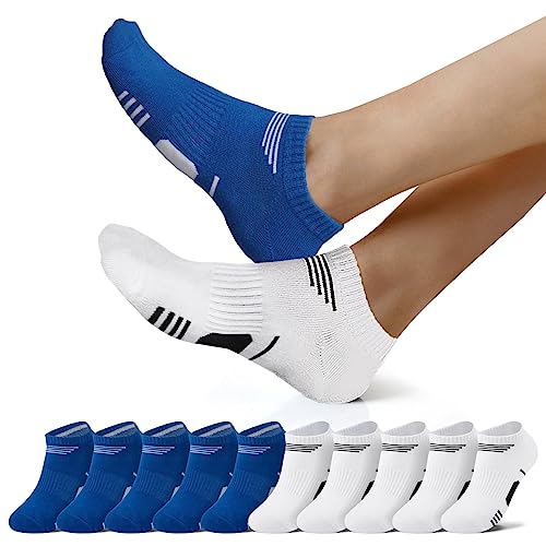 NUOZA Sneaker Socken Damen 35-38 Herren Sportsocken Kurze Laufsocken Wandersocken Running Socks Unisex Halbsocken 10 Paar Weiß Blau von NUOZA