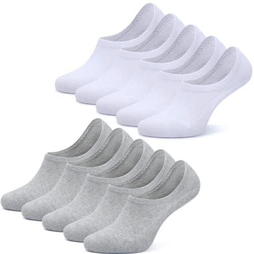 NUOZA Sneaker Socken Damen Herren 10 Paar Füßlinge Footies Unsichtbare Kurze No Show Socken-A100,Weiß Grau,35-38 von NUOZA