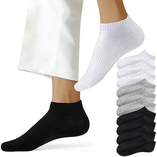 NUOZA Sneaker Socken Herren 10 Paar Damen Sportsocken Kurze Halbsocken Sneakersocken Unisex,201-Schwarz Weiß Grau,47-50 von NUOZA