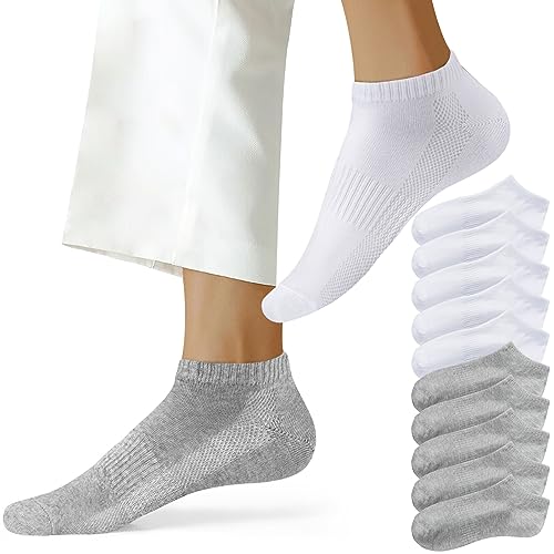 NUOZA Sneaker Socken Herren 10 Paar Damen Sportsocken Kurze Halbsocken Sneakersocken Unisex,201-Weiß Grau,47-50 von NUOZA