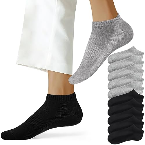 NUOZA Sneaker Socken Herren 43-46 Damen Socken Kurz Sneakersocken Söcklinge Baumwolle 10 Paar,201-Schwarz Grau von NUOZA