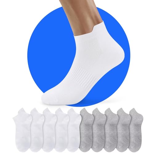 NUOZA Sneaker Socken Herren 47-49 Laufsocken Damen Sneakersocken Baumwollsocken Weiß Low Tennissocken Wandersocken Running Sommer Grau 10 Paar von NUOZA