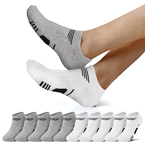 NUOZA Sneaker Socken Herren 47-50 Damen Sportsocken Kurze Laufsocken Wandersocken Running Socks Unisex Halbsocken 10 Paar Weiß Grau von NUOZA