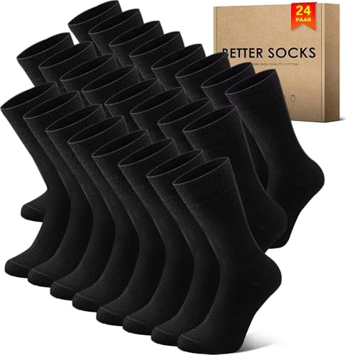 NUOZA Socken Herren 39-42 Schwarz Sportsocken Männer Schwarze Baumwolle Business Tennissocken 24 Paar Herrensocken Socken Damen Sport Lange Atmungsaktive Socks Wandersocken Winter Work von NUOZA