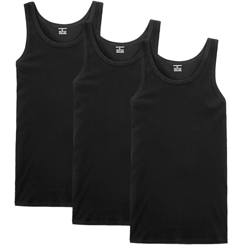 NUOZA Unterhemd Herren Tank Top 3er Pack Feinripp Muskelshirts Baumwolle alle Größen und Farben-Schwarz,L von NUOZA
