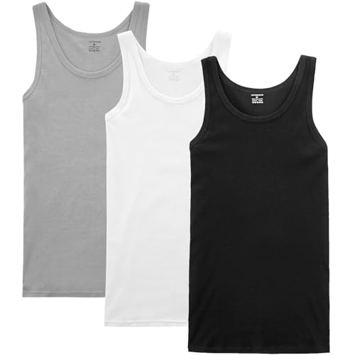 NUOZA Unterhemd Herren Tank Top 3er Pack Feinripp Muskelshirts Baumwolle alle Größen und Farben-Schwarz Weiß Grau,S von NUOZA