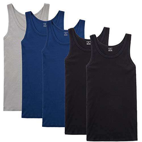 NUOZA Unterhemd Herren Tank Top 5er Pack Feinripp Muskelshirts Baumwolle alle Größen und Farben-Schwarz Blau Grau,3XL von NUOZA