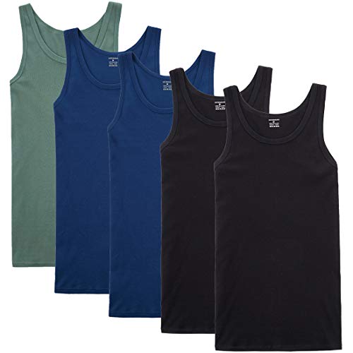 NUOZA Unterhemd Herren Tank Top 5er Pack Feinripp Muskelshirts Baumwolle alle Größen und Farben-Schwarz Blau Olivgrün,3XL von NUOZA