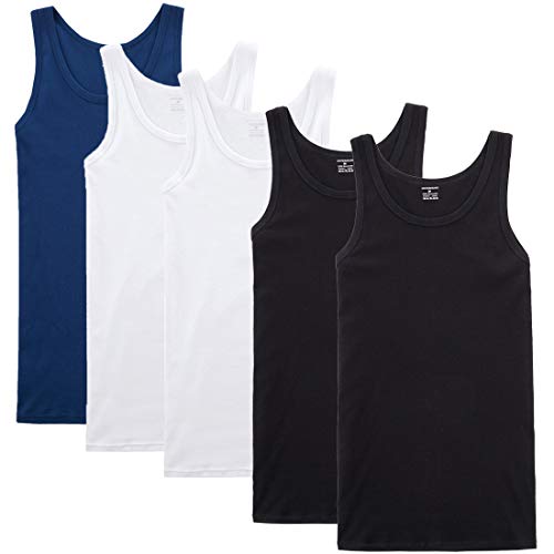 NUOZA Unterhemd Herren Tank Top 5er Pack Feinripp Muskelshirts Baumwolle alle Größen und Farben-Schwarz Weiß Blau,5XL von NUOZA