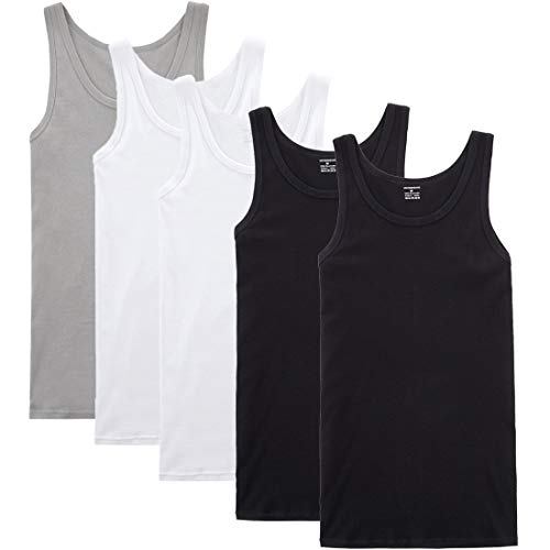 NUOZA Unterhemd Herren Tank Top 5er Pack Feinripp Muskelshirts Baumwolle alle Größen und Farben-Schwarz Weiß Grau,S von NUOZA