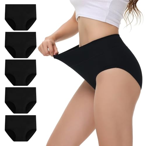 NUOZA Unterhosen Damen Unterwäsche Frauen High Waist Slip Damen Bauchweg Shape Unterhose Damenslips Mehrpack Baumwolle Wochenbett Unterwäsche Schwarz 3XL von NUOZA