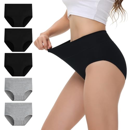 NUOZA Unterhosen Damen Unterwäsche Frauen Schlüpfer Damen Baumwolle Bauchweg Slips Mehrpack Taillenslip 5er Pack Shaping Wochenbett Unterwäsche Schwarz Grau M von NUOZA