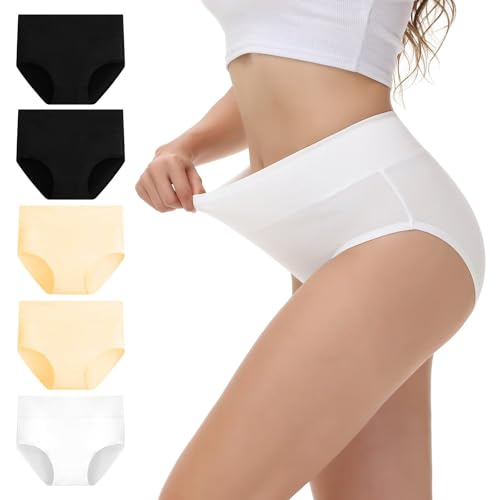 NUOZA Bauchweg Unterhose Damen Unterwäsche Frauen Schlüpfer Damen Unterhosen Baumwolle Taillenslip Mehrpack Slip Damen Wochenbett Unterwäsche Schwarz Weiß Hautfarben M von NUOZA