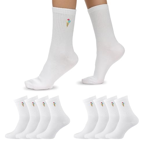 NUR DIE Damen Freizeitsocken 8-Pack Good Vibes Motiv Statement Socken Tennissocken - eis - Größe 35-38 von NUR DIE