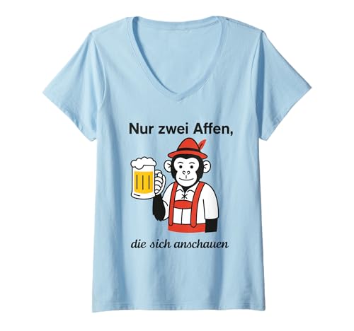 Damen NUR Zwei AFFEN DIE Sich ANSCHAUEN - Bier Weizen Oktoberfest T-Shirt mit V-Ausschnitt von NUR ZWEI AFFEN DIE SICH ANSCHAUEN. Lecker Bierchen