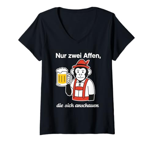 Damen NUR Zwei AFFEN DIE Sich ANSCHAUEN - Bier Weizen Oktoberfest T-Shirt mit V-Ausschnitt von NUR ZWEI AFFEN DIE SICH ANSCHAUEN. Lecker Bierchen