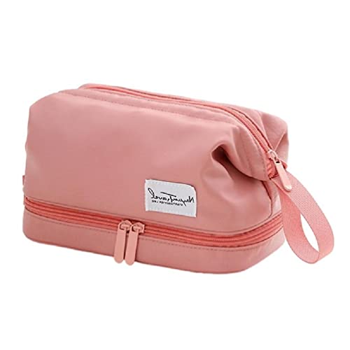 Große Kapazität Reise Kulturbeutel Kosmetiktasche Doppelschicht Lagerung Make-up Taschen Nylon für Frauen Große Make-up-Tasche, rose, L von NURCIX