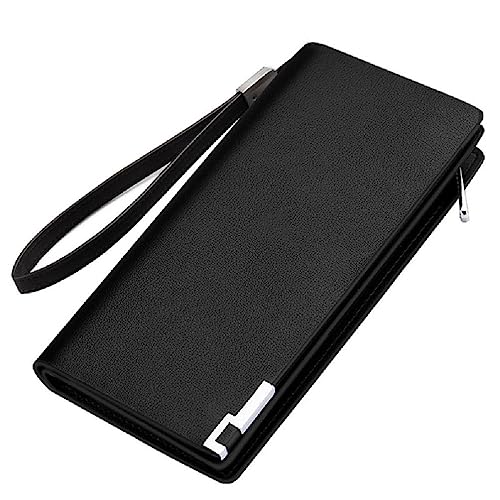 NURCIX Herren Geldbörse Vintage PU Lange Geldbörse Bifold Business Münzfach mit Reißverschluss Männer Lange Brieftasche, Schwarz von NURCIX