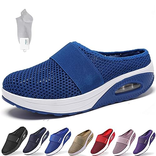 NURCIX Diabetiker Schuhe Mesh Atmungsaktiv Gartenschuhe rutschfest Strand Hausschuhe Air Cushion Verstellbare Schuhe Mit Luftkissen Lässige Slip, Für Damen Geschwollene Füße (Color : D, Size : 41 EU) von NURCIX