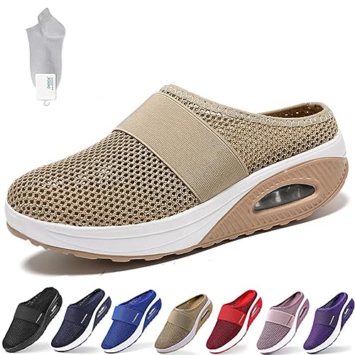 NURCIX Diabetiker Schuhe Mesh Atmungsaktiv Gartenschuhe rutschfest Strand Hausschuhe Air Cushion Verstellbare Schuhe Mit Luftkissen Lässige Slip, Für Damen Geschwollene Füße (Color : G, Size : 40 EU) von NURCIX