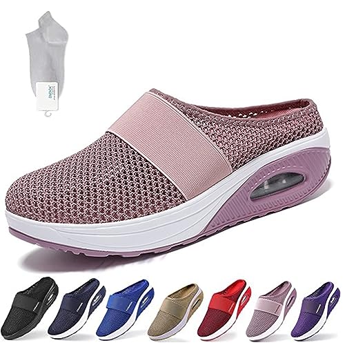 NURCIX Diabetiker Schuhe Mesh Atmungsaktiv Gartenschuhe rutschfest Strand Hausschuhe Air Cushion Verstellbare Schuhe Mit Luftkissen Lässige Slip, Für Damen Geschwollene Füße (Color : A, Size : 39 EU) von NURCIX