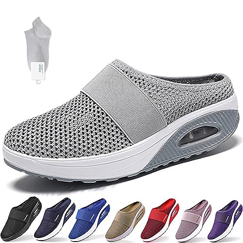 NURCIX Diabetiker Schuhe Mesh Atmungsaktiv Gartenschuhe rutschfest Strand Hausschuhe Air Cushion Verstellbare Schuhe Mit Luftkissen Lässige Slip, Für Damen Geschwollene Füße (Color : B, Size : 39 EU) von NURCIX