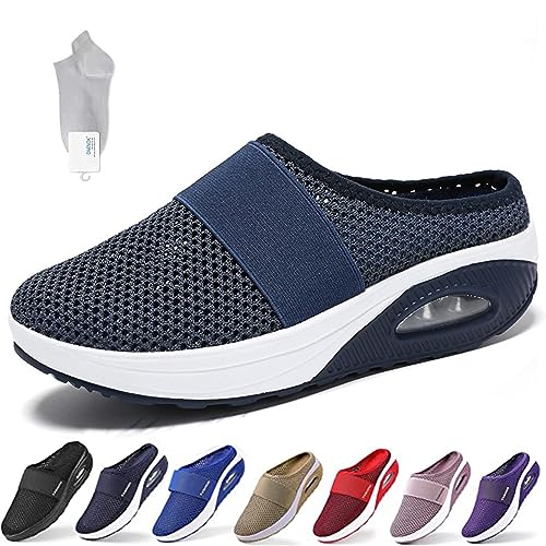 NURCIX Diabetiker Schuhe Mesh Atmungsaktiv Gartenschuhe rutschfest Strand Hausschuhe Air Cushion Verstellbare Schuhe Mit Luftkissen Lässige Slip, Für Damen Geschwollene Füße (Color : C, Size : 36 EU) von NURCIX